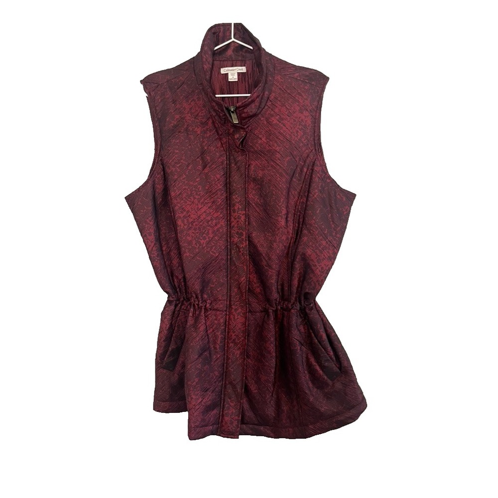 Coldwater Creek Floral Puffer Vest Red 1X Festive Holiday Classic Preppy Retro